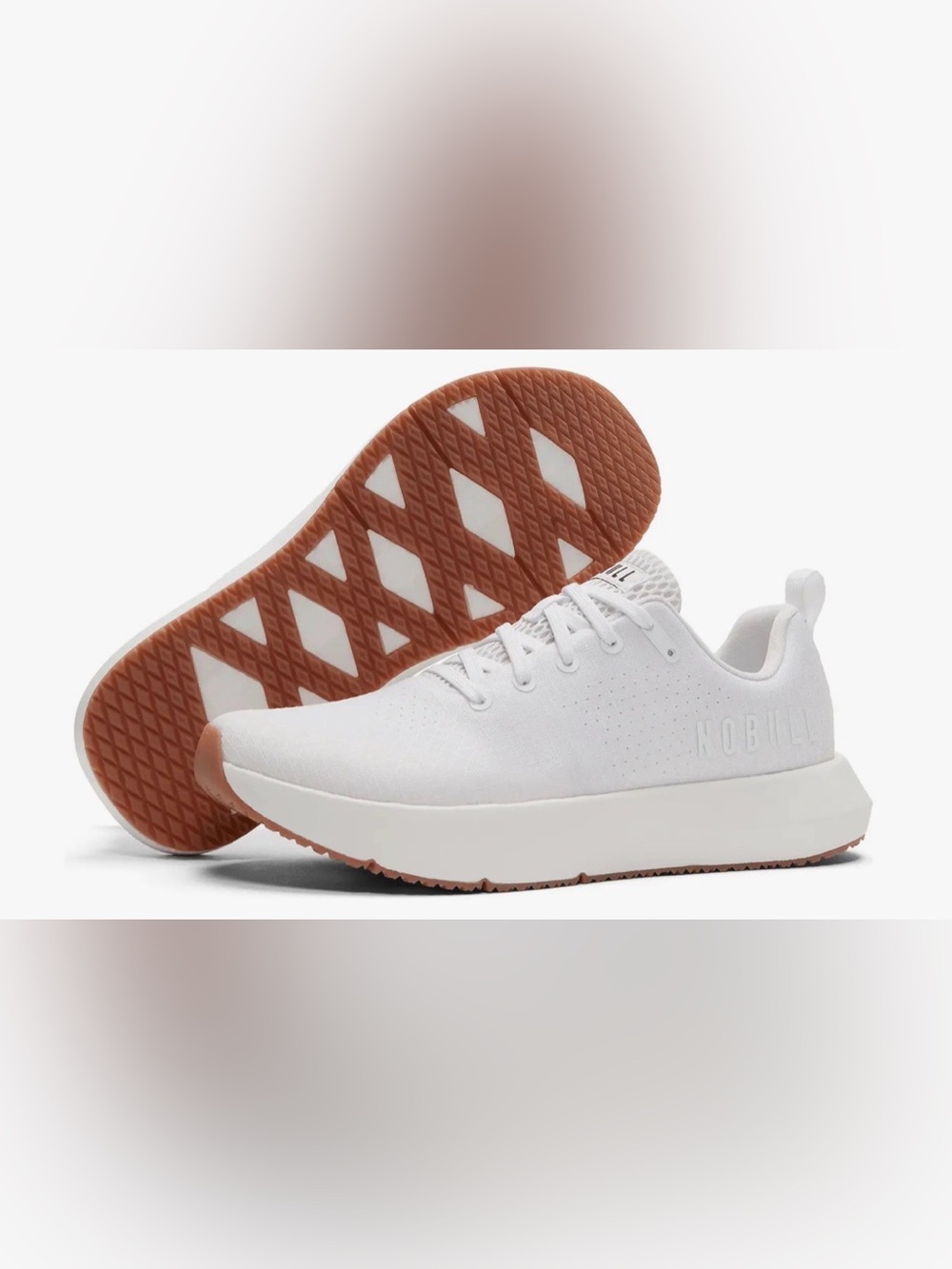 NOBULL White Sneakers with Brown Gum Outsole. size: M 5.5 W:7